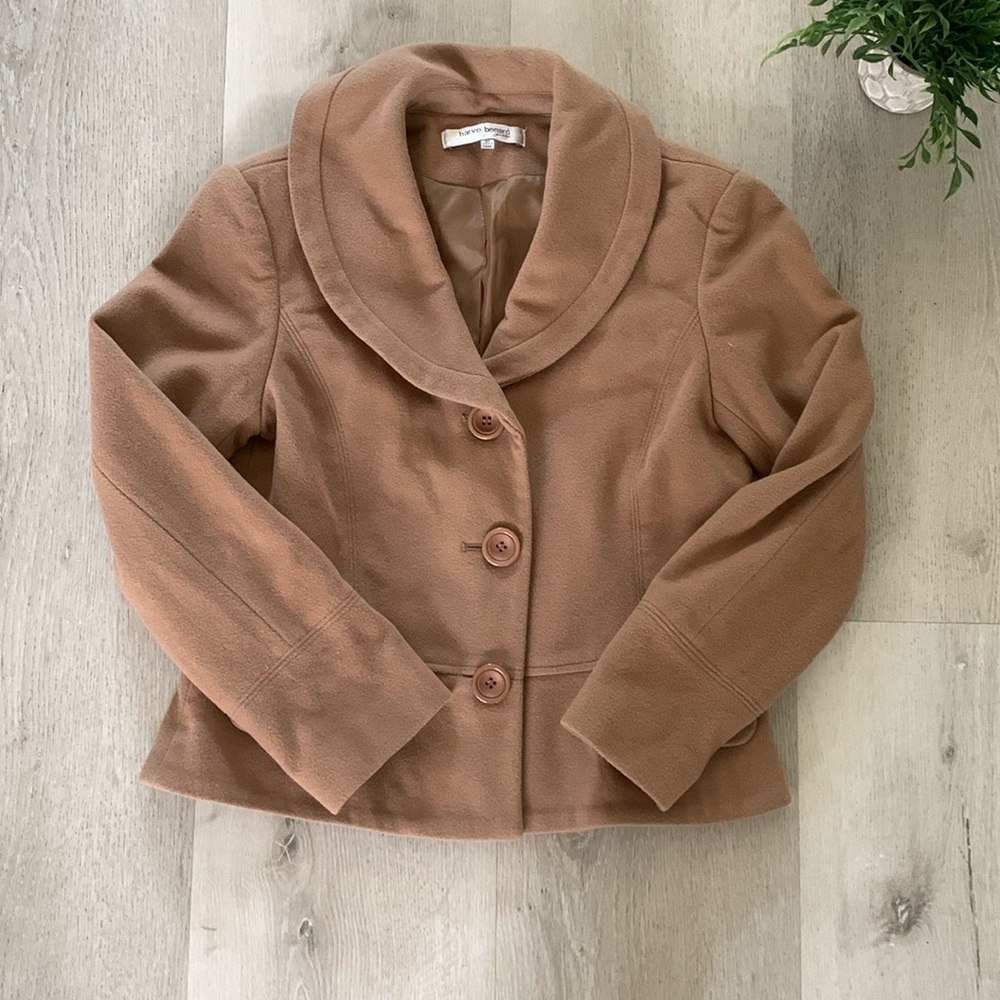 Harvé Bernard Brown Cream Petite Wool cashmere Jacket size 8P